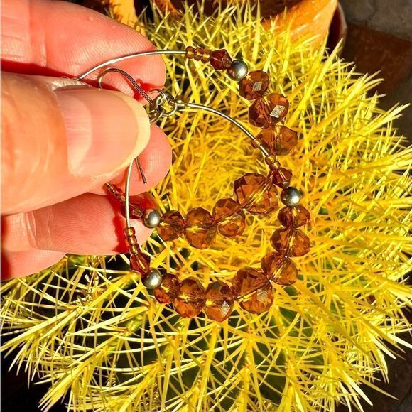 Golden Crystal Beaded Hoop Earrings - Picture 5 of 8